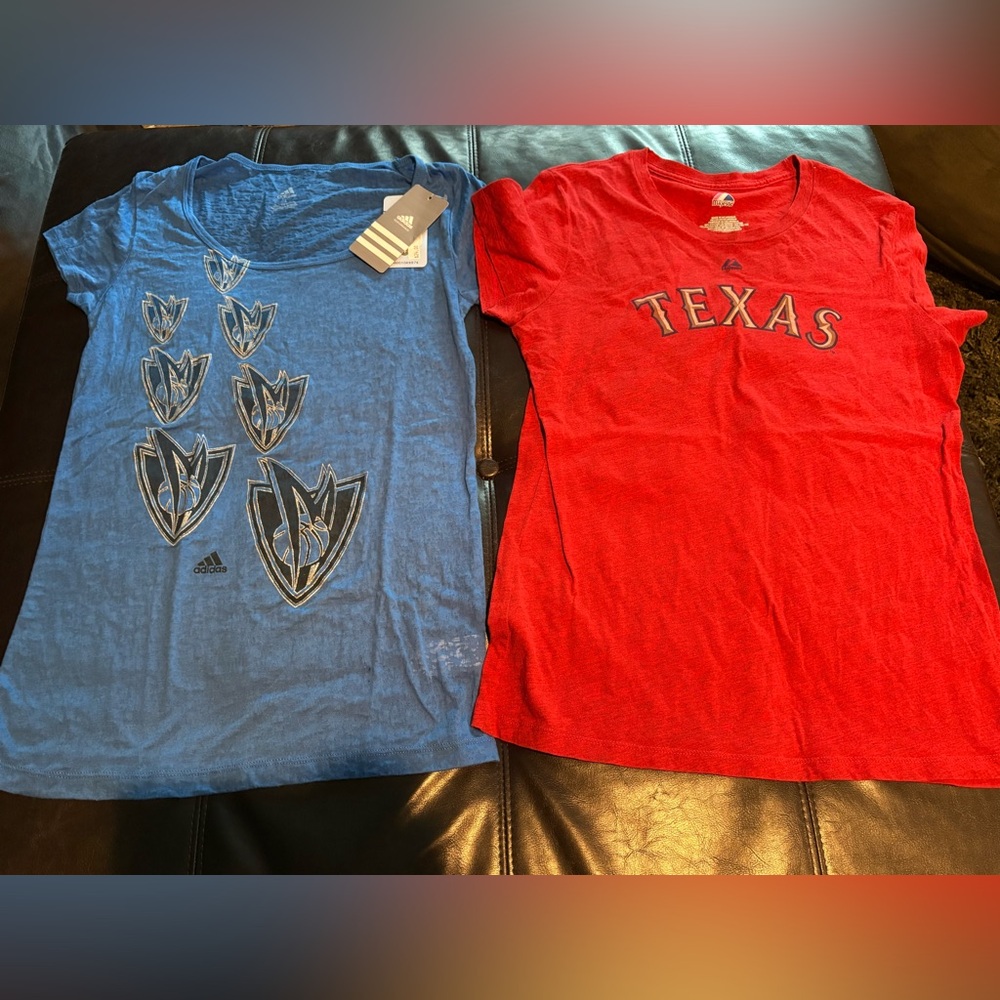 Dallas Mavericks burnout tee and Texas Rangers tee